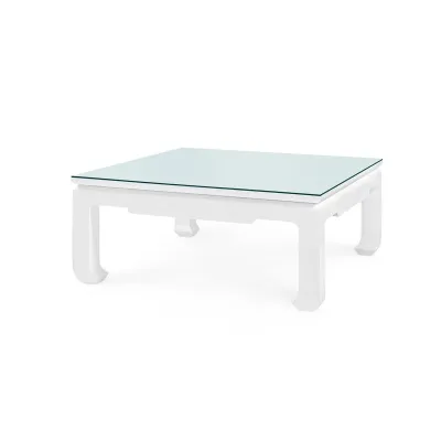 Bethany Vanilla Square Coffee Table with Glass Top Large