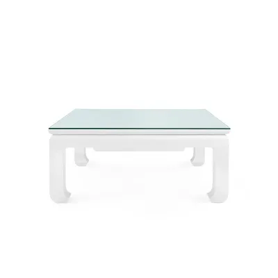 Bethany Vanilla Square Coffee Table with Glass Top Large