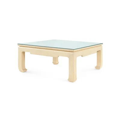 Bethany Natural Twill Square Coffee Table with Glass Top Large