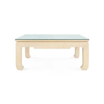 Bethany Natural Twill Square Coffee Table with Glass Top Large