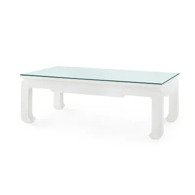 Bethany Vanilla Rectangular Coffee Table with Glass Top Large