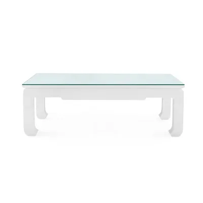 Bethany Vanilla Rectangular Coffee Table with Glass Top Large