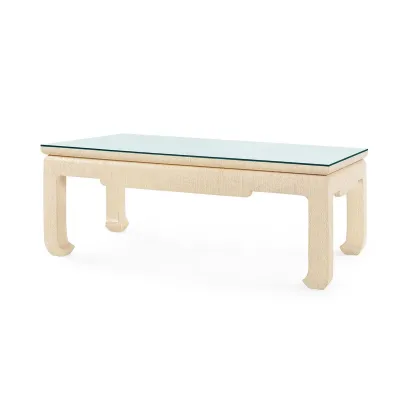 Bethany Natural Twill Rectangular Coffee Table with Glass Top Large