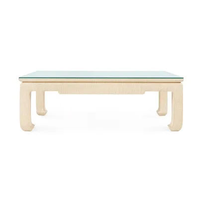 Bethany Natural Twill Rectangular Coffee Table with Glass Top Large