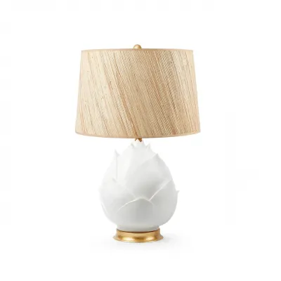 Budding Blanc de Chine Lamp with Shade 17-inch Papyrus with Gold