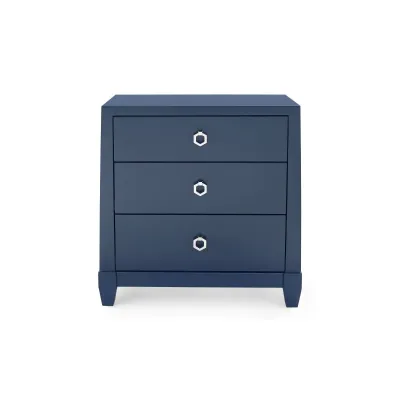 Madison 3-Drawer Side Table, Navy Blue Lacquer