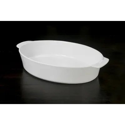 Oval Casserole Roaster White Stoneware 4QT