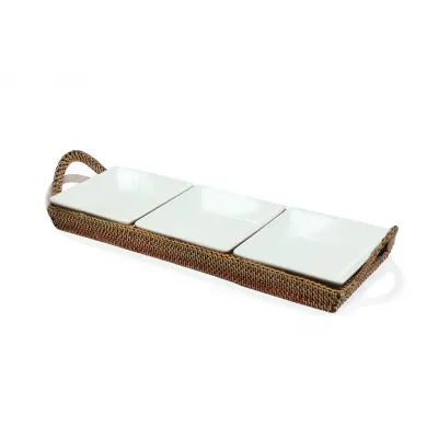 Crudite Section Condiment Server Tray with 3 Porcelain Dish