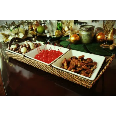 Crudite Section Condiment Server Tray with 3 Porcelain Dish