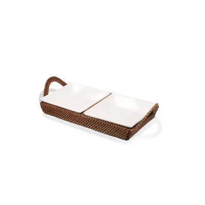 Rectangular Tray with 2 Dividers incl. Porcelain 2 Square Dishes