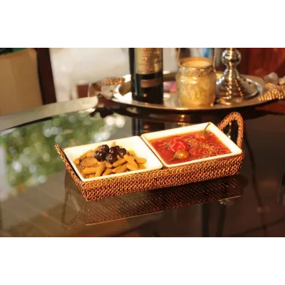 Rectangular Tray with 2 Dividers incl. Porcelain 2 Square Dishes