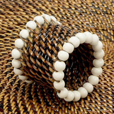 Napkin Ring with White Beads 2 in L x 2 in W 2.5 in H