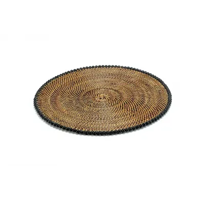 Round Placemat w/ Beads, Black,  Set of 4 pcs          (min 4 pcs)