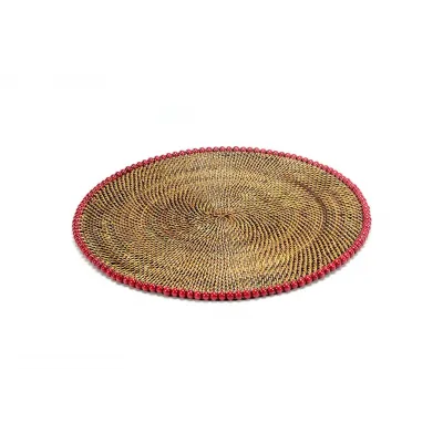 Round Placemat  w/ Beads, Red, Set of 4 pcs            (min 4 pcs)