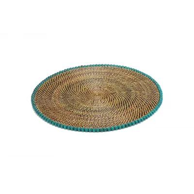 Round Placemat  w/ Beads, SeaGreen, Set of 4 pcs  (min 4 pcs)