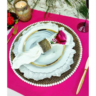 Round Placemat  w/ Beads, White, Set of 4 pcs        (min 4 pcs)