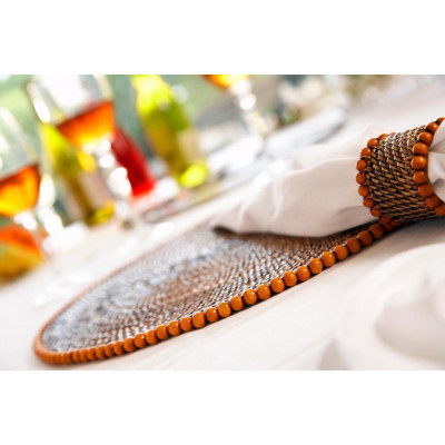 Round Placemat with Orange Beads 14 in L x 14 in W 0.125 in H