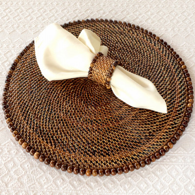 Round Placemat with Dark Walnut Beads 14 in L x 14 in W 0.125 in H