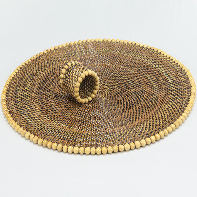Round Placemat with Natural Beads 14 in L x 14 in W 0.125 in H