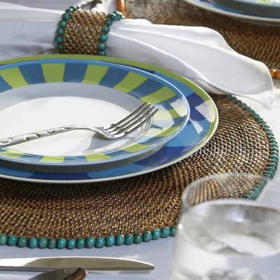 Round Placemat with Sea Green Beads 14 in L x 14 in W 0.125 in H