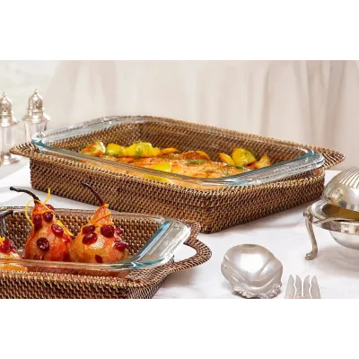 Rectangular Casserole Basket with Baking Dish (incl Pyrex 3 qt baker) 18.5"L x 11.25"W x 2.25"H