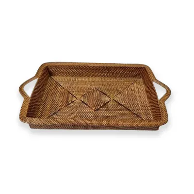 Handwoven Rectangular Decorative Tray with Handles