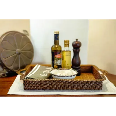 Handwoven Rectangular Decorative Tray with Handles