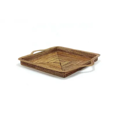 Large Decorative Square Tray, w/ handles, 18" sq x H 2"