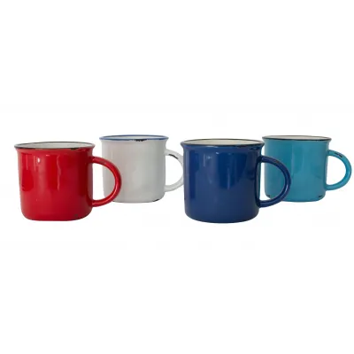 Tinware Mug Set Summer (Includes Red, Blue, Teal, White w/ Blue Rim)