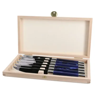 Conty Pink Gold Blue Box Of 6 Steak Knives