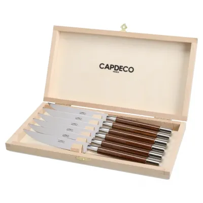 Conty Pink Gold Wood Box Of 6 Steak Knives