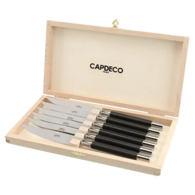 Conty Pink Gold Black Wood Box Of 6 Steak Knives