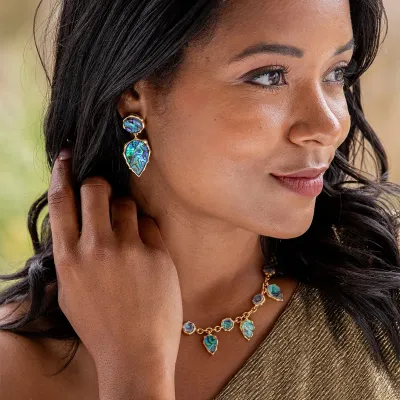 Aurora Abalone Double Drop Post Earrings