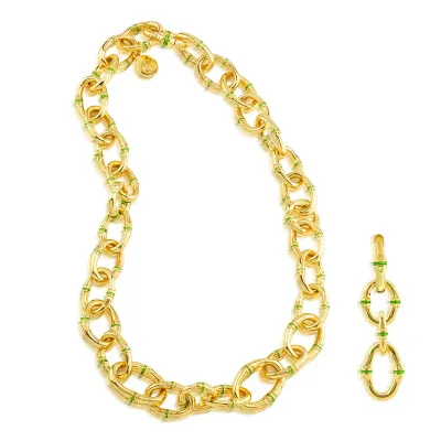 Bangkok Bamboo Gold/Green Enamel Convertible Link Necklace 18"