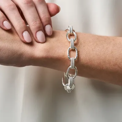 Cleopatra Silver Regal Link Bracelet 7"+1.5"