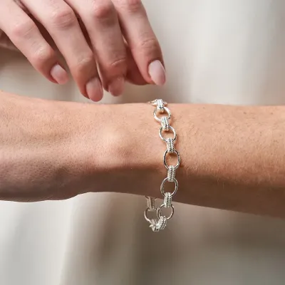 Cleopatra Silver Small Link Bracelet 7"+1.5"