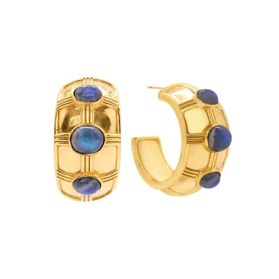 Cleopatra Bold Blue Labradorite Hoop Earrings