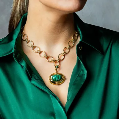 Cleopatra Malachite Removeable Pendant Necklace 16"+2"