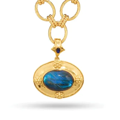 Cleopatra Blue Labradorite Removeable Pendant Necklace 16"+2"