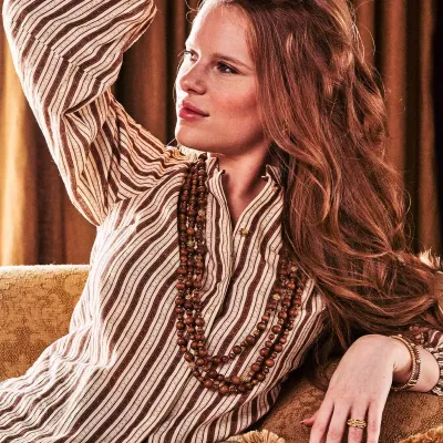 Earth Goddess Beads Teak Necklace 34''