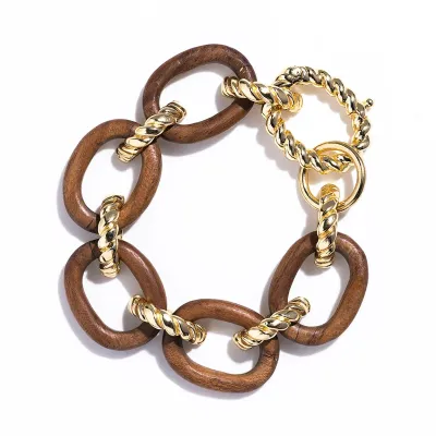 Earth Goddess Teak Link Bracelet 7"+1.5"