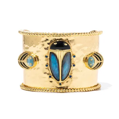 Scarab Blue Labradorite/Black Agate Cuff Grande
