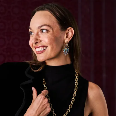 Scarab Berry Blue Labradorite/Black Agate Drop Earrings