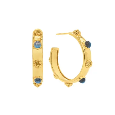 Cleopatra Gold/Blue Labradorite Hoop Earrings