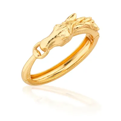 Equestrian Gold Horsehead Hinged Bangle