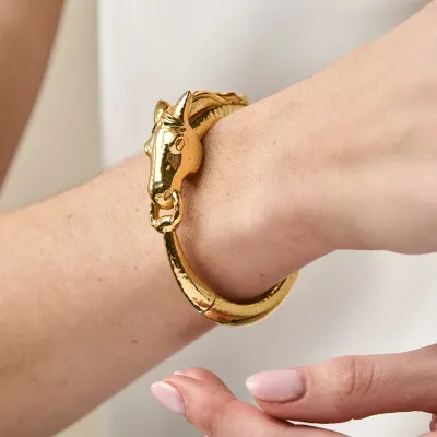 Equestrian Gold Horsehead Hinged Bangle
