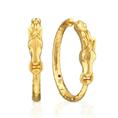 Equestrian Gold Horsehead Hoop Earrings