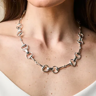 Equestrian Silver Snaffle Bit Chain Necklace 20"
