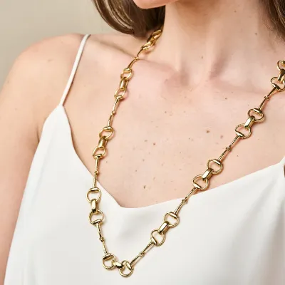 Equestrian Gold Snaffle Bit Chain Necklace 34"