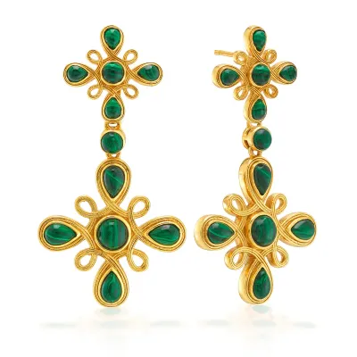 Monique Gem Malachite Convertible Double Drop Earrings